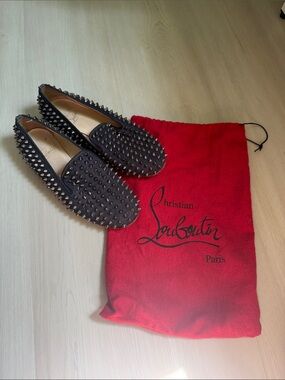 Christian Louboutin Denim Spiked Leather Slip-On Loafers